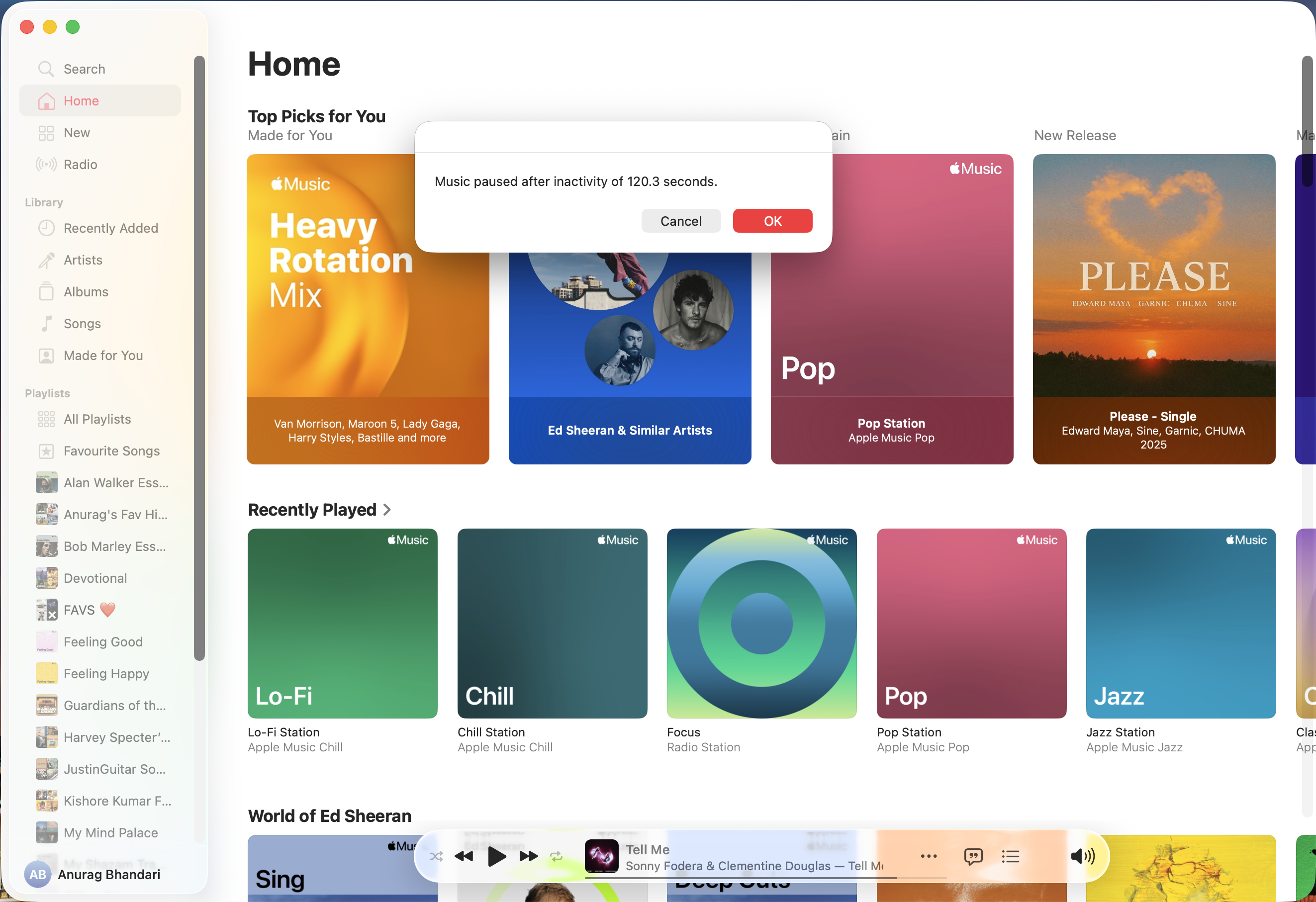 Music paused dialog on macOS